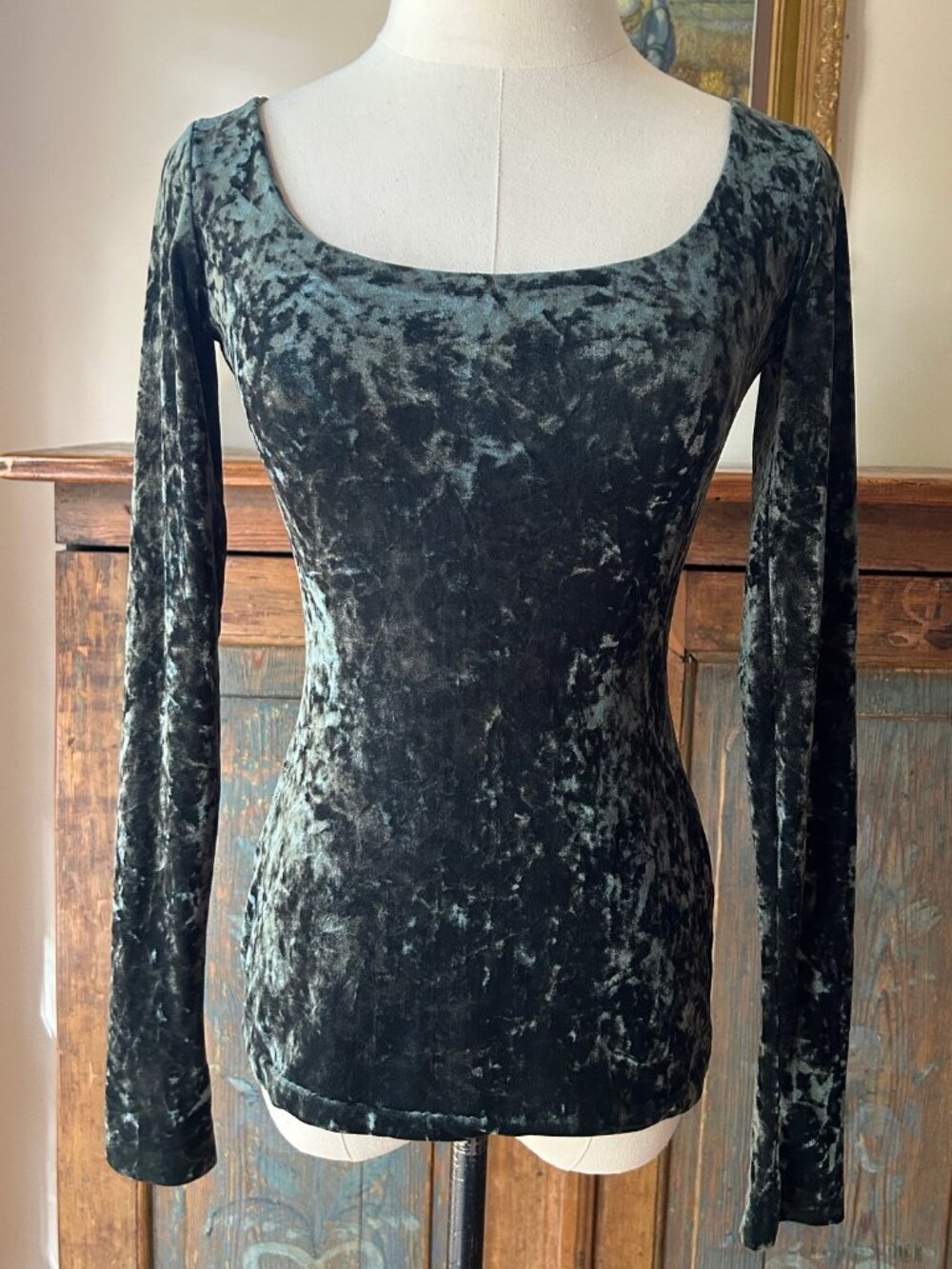Vintage Betsey Johnson Dark Green Stretch Velvet Top